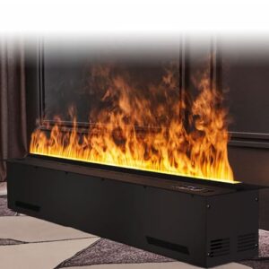 LMzythrop 3D-Wasserdampfkamin,Automatischer Wasserkamin,Flamme in 9 Farben Einstellbar,Simulierte Flamme,Berührbarer Wassernebel,Einbau-Dampfkamin Touchscreen Fernbedienung 120 * 24 * 20cm