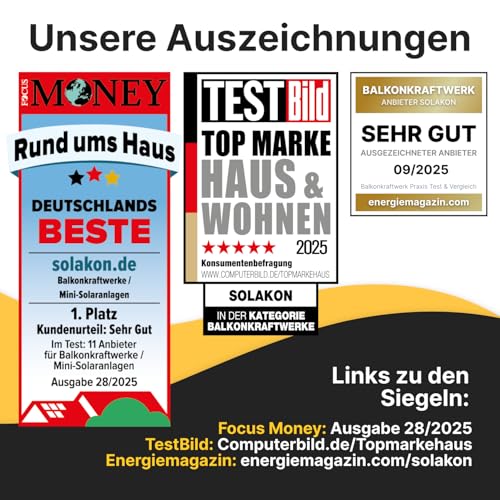Solakon® 2000W Balkonkraftwerk mit Speicher - 2000 Watt komplett Steckdose & 800W Hybrid-Wechselrichter - Solaranlage Komplettset - 4x 500W PV-Module & 2,11 kWh ONE Speicher für Balkonkraftwerk – Bild 8