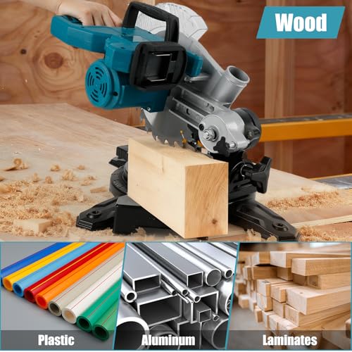 Roadtime Akku-Zug-Kapp-Gehrungssäge kompatibel mit Makita 18V Akkus (ohne Akku),Kappzugsäge 150W Leistung |Ø 210mm Sägeblatt Gehrungssäge,Beidseitig neigbarer Sägekopf,Kappsäge Metallsäge – Bild 2