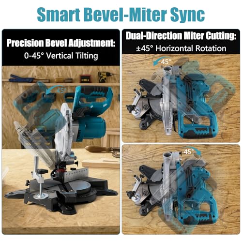 Roadtime Akku-Zug-Kapp-Gehrungssäge kompatibel mit Makita 18V Akkus (ohne Akku),Kappzugsäge 150W Leistung |Ø 210mm Sägeblatt Gehrungssäge,Beidseitig neigbarer Sägekopf,Kappsäge Metallsäge – Bild 3