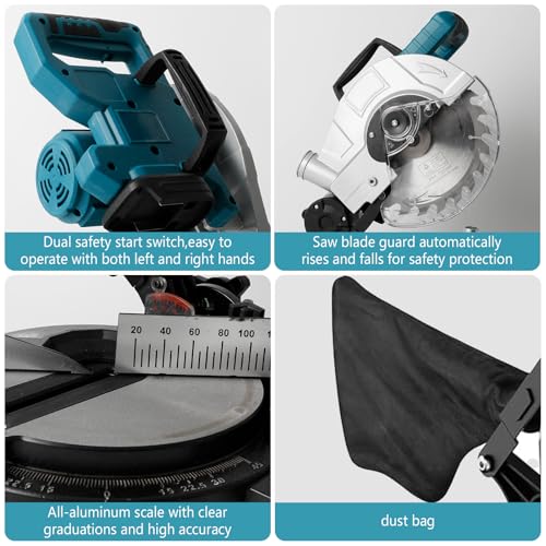Roadtime Akku-Zug-Kapp-Gehrungssäge kompatibel mit Makita 18V Akkus (ohne Akku),Kappzugsäge 150W Leistung |Ø 210mm Sägeblatt Gehrungssäge,Beidseitig neigbarer Sägekopf,Kappsäge Metallsäge – Bild 5