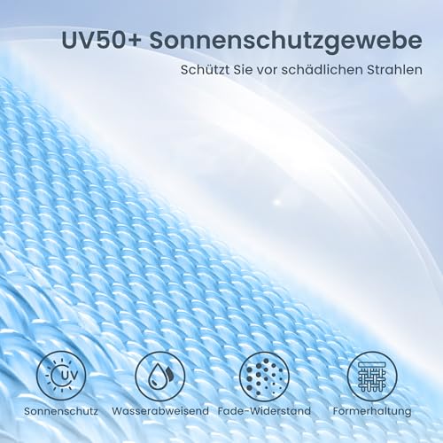 PHI VILLA Sonnenschirm Balkon Sonnenschutz 200 cm Knickbar Rund mit Fransen, Boho Strandschirm Garten Windbeständig Sonnenschirme Balkonschirm mit Erdspieß für Terrasse, UPF 50 , Himmelblau – Bild 5