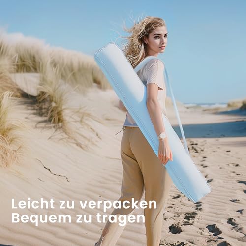 PHI VILLA Sonnenschirm Balkon Sonnenschutz 200 cm Knickbar Rund mit Fransen, Boho Strandschirm Garten Windbeständig Sonnenschirme Balkonschirm mit Erdspieß für Terrasse, UPF 50 , Himmelblau – Bild 6