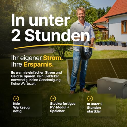 Solakon® 2000W Balkonkraftwerk mit Speicher - Balkonkraftwerk 2000W komplett Steckdose - 800W Integrierten Hybrid-Wechselrichter - Solakon ONE mit 2,11 kWh - 4X 500W bifaziale Solarmodule – Bild 7