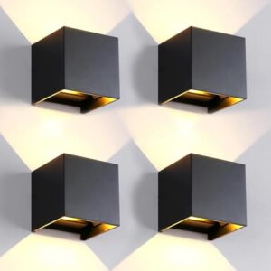 4 Stück Wandleuchte Aussen Innen Einstellbare 3 Lichtfarben LED Wandlampe Aussen Außenwandleuchten Modern Schwarz 15W IP65 Wasserdicht Aluminium Wandleuchte Passen Sie den Lichtwinkel Quadratisch 11CM
