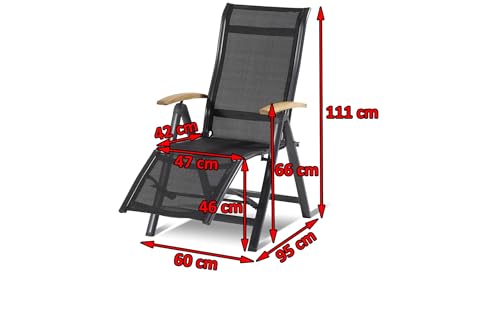 Hartman Alice Relaxsessel in edlem Xerix-Black, solides Aluminiumgestell, Liegefläche aus hochwertigem Textilen, 95 x 60 x 111 cm, Kopfteil verstellbar, Teakholz-Armlehnen, Bodenschoner, wetterfest – Bild 2
