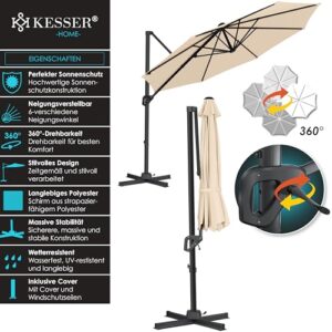 Alternative view of KESSER® Sonnenschirm Ampelschirm SUN Rund XL Ø330 cm Inkl. Abdeckung, 7-Fach Verstellbar Drehbar Neigbar Kippbar Groß 360° Drehbar Gartenschirm mit Kurbel Sonnenschutz UV50 Beige