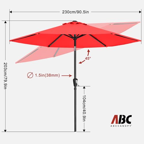 ABCCANOPY 230cm Sonnenschirm im Freien Wasserabweisende Bespannung -Gartenschirm Marktschirm,Rot – Bild 5