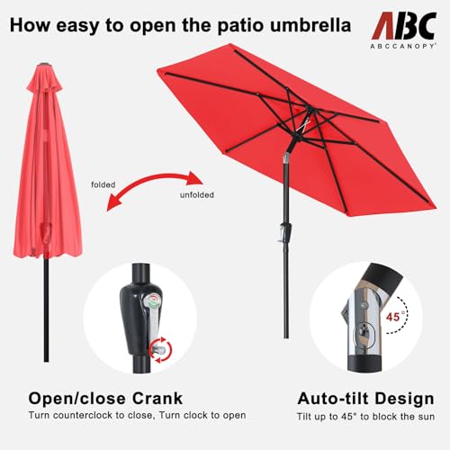 ABCCANOPY 230cm Sonnenschirm im Freien Wasserabweisende Bespannung -Gartenschirm Marktschirm,Rot – Bild 7