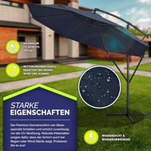 Alternative view of tillvex Alu Sonnenschirm Ø 300 cm mit Kurbel | Ampelschirm mit Ständer | Gartenschirm UV-Schutz Aluminium | Kurbelschirm Marktschirm wasserdicht 360° drehbar Navy-Blau