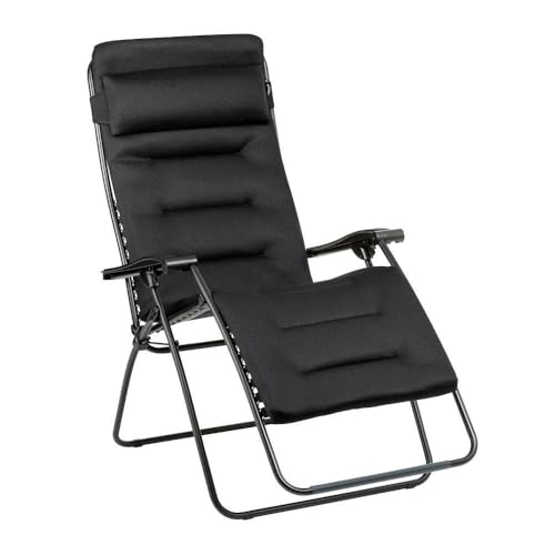 LAFUMA MOBILIER - Gepolsterter Relaxsessel Zero Gravity RSX CLIP XL - Klappbare Liege für Garten und Innenbereich - AirComfort-Gewebe - Vielseitiger Liegestuhl, Top-Komfort, Frankreich - Schwarz Stahl