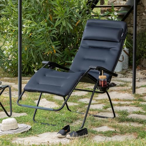 LAFUMA MOBILIER - Gepolsterter Relaxsessel Zero Gravity RSX CLIP XL - Klappbare Liege für Garten und Innenbereich - AirComfort-Gewebe - Vielseitiger Liegestuhl, Top-Komfort, Frankreich - Schwarz Stahl – Bild 2