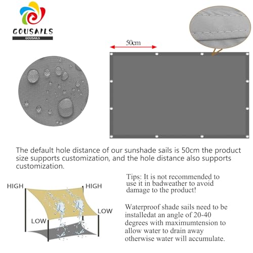 Sonnensegel Sonnenschutz Garten Rechteckig 2.6 x 3.5 m 98% UV Schutz Sonnensegel Überdachung Plane mit Ösen Und Kordel,PES Polyester für Garten Balkon Terrasse Camping, Hellgrau – Bild 6