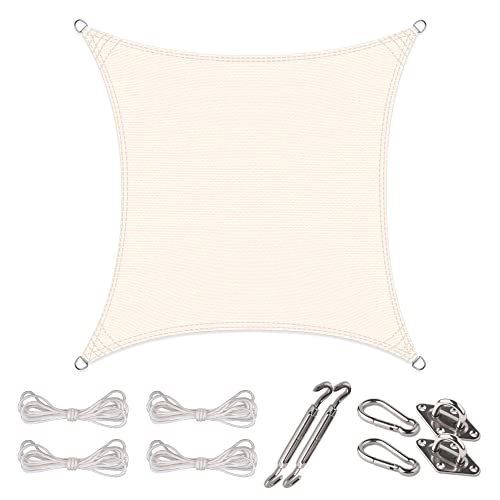 CelinaSun Sonnensegel Set Befestigung V2A Basic HDPE Quadrat 4 x 4 m cremeweiß Sonnenschutz atmungsaktiv