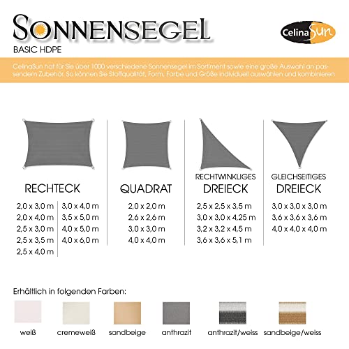 CelinaSun Sonnensegel Set Befestigung V2A Basic HDPE Quadrat 4 x 4 m cremeweiß Sonnenschutz atmungsaktiv – Bild 4
