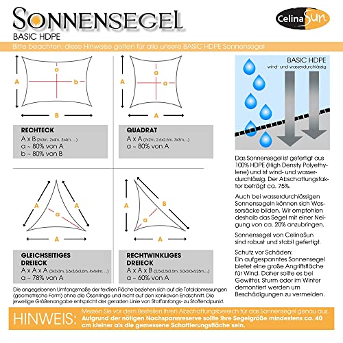 CelinaSun Sonnensegel Set Befestigung V2A Basic HDPE Quadrat 4 x 4 m cremeweiß Sonnenschutz atmungsaktiv – Bild 5