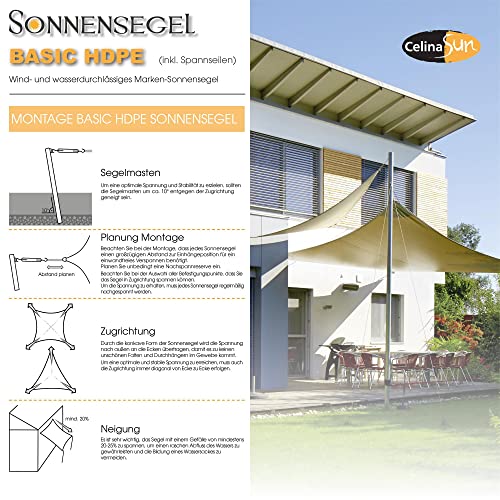 CelinaSun Sonnensegel Set Befestigung V2A Basic HDPE Quadrat 4 x 4 m cremeweiß Sonnenschutz atmungsaktiv – Bild 6