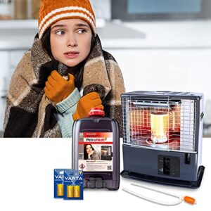 ration1 Petroleumofen Komplett Paket, Heizgerät 3000 W, Zeltheizung, Terrassenheizer, Petroleum 20 Liter Kanister, inkl. Batterien, Handpumpe für Brennstoff, Heizen bei Stromausfall