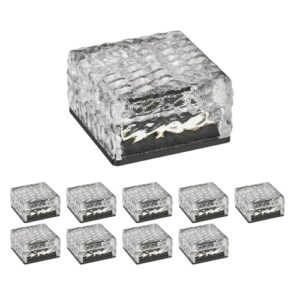 ledscom.de 10 Stück LED Solar-Pflasterstein Bodeneinbauleuchte BROSLO für außen, IP67, Glas, eckig, 10 x 10cm, warmweiß