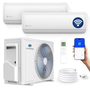 ZENIRO Multisplit Klimaanlage 2 Innengeräte Set (2.6kW 5,3kW) Klimagerät Air Conditioner mit Heizfunktion 21000 BTU 6,2kW A WiFi/App-Steuerung 4D AirFlow Heizen bis -20°C Vorgefüllt R32