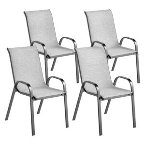 Outsunny Set 4 stapelbare Gartenstühle mit Armlehnen, Stühle für den Außenbereich aus Stahl und Texteline, für Terrasse, Balkon, Veranda, Außen- und Innenbereich, 54 x 71 x 93 cm, grau