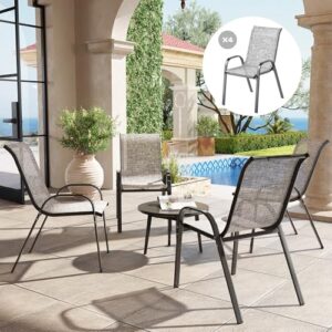 Alternative view of Outsunny Set 4 stapelbare Gartenstühle mit Armlehnen, Stühle für den Außenbereich aus Stahl und Texteline, für Terrasse, Balkon, Veranda, Außen- und Innenbereich, 54 x 71 x 93 cm, grau