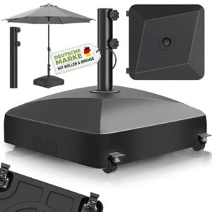 tillvex® Sonnenschirmständer mit Rollen & Bremsen | Schirmständer befüllbar 37 Liter / 56 kg | Schirmgewicht Sonnenschirm & Marktschirm Ø 1,8-3,7m | Ampelschirmständer wetterfest (Schwarz)