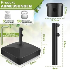 Alternative view of tillvex® Sonnenschirmständer mit Rollen & Bremsen | Schirmständer befüllbar 37 Liter / 56 kg | Schirmgewicht Sonnenschirm & Marktschirm Ø 1,8-3,7m | Ampelschirmständer wetterfest (Schwarz)