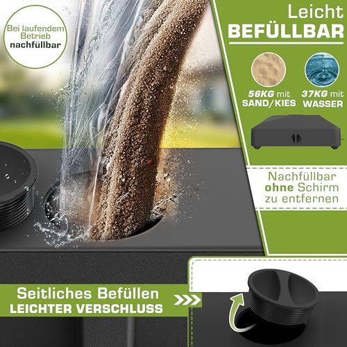 tillvex® Sonnenschirmständer mit Rollen & Bremsen | Schirmständer befüllbar 37 Liter / 56 kg | Schirmgewicht Sonnenschirm & Marktschirm Ø 1,8-3,7m | Ampelschirmständer wetterfest (Schwarz) – Bild 3
