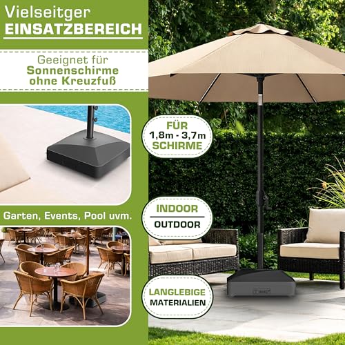 tillvex® Sonnenschirmständer mit Rollen & Bremsen | Schirmständer befüllbar 37 Liter / 56 kg | Schirmgewicht Sonnenschirm & Marktschirm Ø 1,8-3,7m | Ampelschirmständer wetterfest (Schwarz) – Bild 5