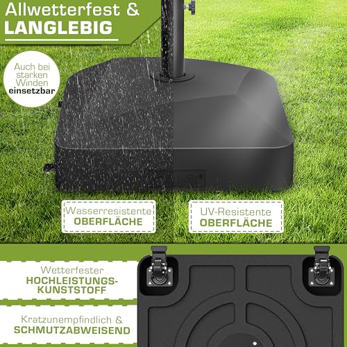 tillvex® Sonnenschirmständer mit Rollen & Bremsen | Schirmständer befüllbar 37 Liter / 56 kg | Schirmgewicht Sonnenschirm & Marktschirm Ø 1,8-3,7m | Ampelschirmständer wetterfest (Schwarz) – Bild 7