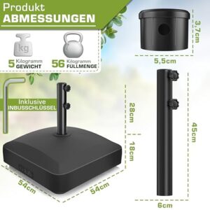 Alternative view of tillvex® Sonnenschirmständer mit Rollen & Bremsen | Schirmständer befüllbar 37 Liter / 56 kg | Schirmgewicht Sonnenschirm & Marktschirm Ø 1,8-3,7m | Rollbar, wetterfest & UV-beständig (Schwarz)