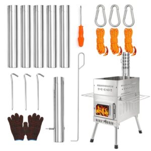 Youyijia Outdoor Sauna Zelt Ofen, Tragbarer Holzofen mit Schornstein, Steinhalter & Glasfenster, Faltbarer Raketenofen für Sauna, Camping, Kochen & Outdoor-Heizung