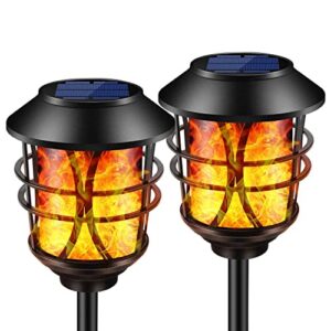 SOLARBABY Solarleuchten für außen Metall Flackernde Flammenleuchten Taschenlampen Lichter Wasserdicht Auto Ein/Aus Solar Wegleuchten für Garten, Terrasse, Hof, Landschaft, 2er Pack