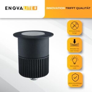 Alternative view of ENOVALITE 4er Set LED Bodeneinbaustrahler 5W 300lm 3000K Warmweiß - Ø 65x80mm - IP67 - Aluminium - befahrbar bis 2t - 230V Bodeneinbauleuchte Außenleuchte Bodenspot - schwarz