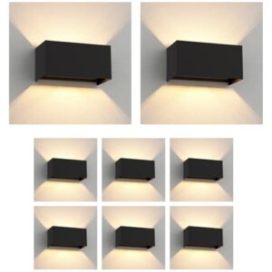 ledscom.de 8 Stück Wandleuchte CUBEL für außen, IP65, Up-/Downlight, schwarz matt, eckig, 2x G9 max. 10W
