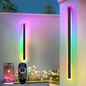 RGB Lange Wandleuchte LED Wandleuchte Außen, 2 Stück RGB/Warmes/Weiß Dimmbare Moderne Wandbeleuchtung, Ip65 Wasserdichte mit Fernbedienung und APP Steuerung für Außen/Innen, Gärten, Villa (180.0cm)