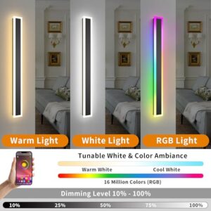 Alternative view of RGB Lange Wandleuchte LED Wandleuchte Außen, 2 Stück RGB/Warmes/Weiß Dimmbare Moderne Wandbeleuchtung, Ip65 Wasserdichte mit Fernbedienung und APP Steuerung für Außen/Innen, Gärten, Villa (180.0cm)
