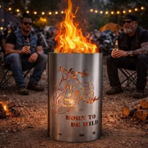 TiKo-Design® Feuertonne mit Chopper Motiv – Born to be Wild | Feuerkorb aus Stahl für Garten & Terrasse | Geschenkidee für Biker & Rocker