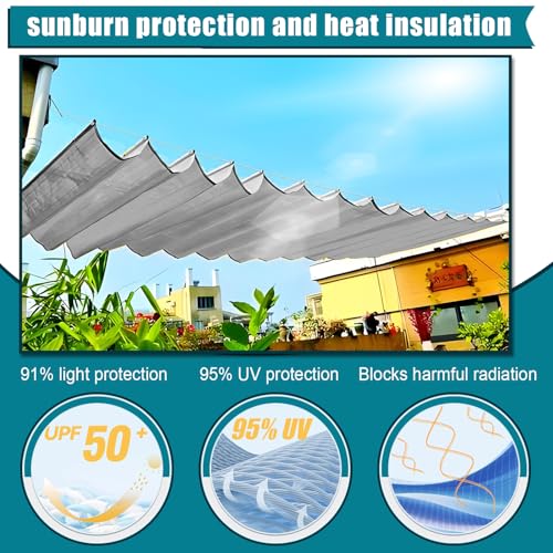 Einziehbares Welle Sonnenschutz2.5x4(BxL), Verstellbar Welle Schattenabdeckung Mit ösen UV-Schutz 95%, Aufrollbar Segeltuch Markise Wasserdicht für Outdoor Pergola Garten Balkon - Grauweiß – Bild 2