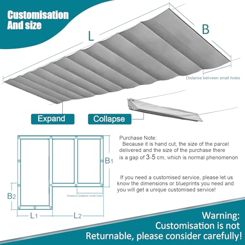 Einziehbares Welle Sonnenschutz2.5x4(BxL), Verstellbar Welle Schattenabdeckung Mit ösen UV-Schutz 95%, Aufrollbar Segeltuch Markise Wasserdicht für Outdoor Pergola Garten Balkon - Grauweiß – Bild 5