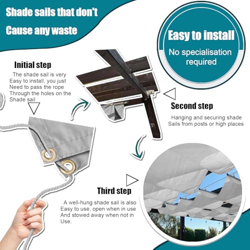 Einziehbares Welle Sonnenschutz2.5x4(BxL), Verstellbar Welle Schattenabdeckung Mit ösen UV-Schutz 95%, Aufrollbar Segeltuch Markise Wasserdicht für Outdoor Pergola Garten Balkon - Grauweiß – Bild 6