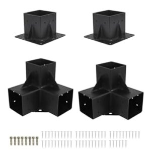 Homeponnew 4 x robuste Pergola-Halterungs-Set, Karbonstahl, rostbeständig, schwarzes Finish, 3-Wege- und gerade Halterungen für Außenstrukturen