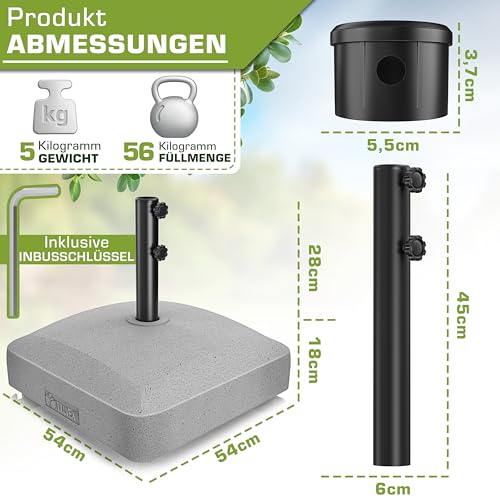 tillvex® Sonnenschirmständer PAVERA mit Rollen & Bremsen | Schirmständer befüllbar 37 Liter / 56 kg | Schirmgewicht Sonnenschirm & Marktschirm Ø 1,8-3,7m | Rollbar, wetterfest & UV-beständig – Bild 2