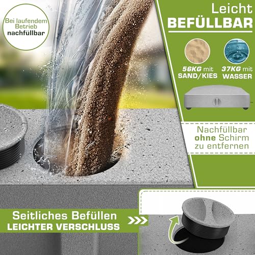 tillvex® Sonnenschirmständer PAVERA mit Rollen & Bremsen | Schirmständer befüllbar 37 Liter / 56 kg | Schirmgewicht Sonnenschirm & Marktschirm Ø 1,8-3,7m | Rollbar, wetterfest & UV-beständig – Bild 3