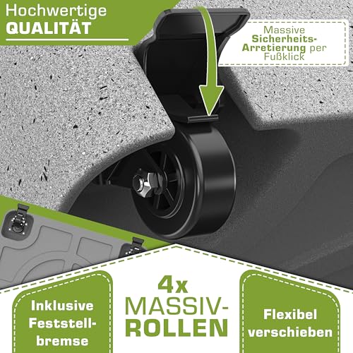 tillvex® Sonnenschirmständer PAVERA mit Rollen & Bremsen | Schirmständer befüllbar 37 Liter / 56 kg | Schirmgewicht Sonnenschirm & Marktschirm Ø 1,8-3,7m | Rollbar, wetterfest & UV-beständig – Bild 4