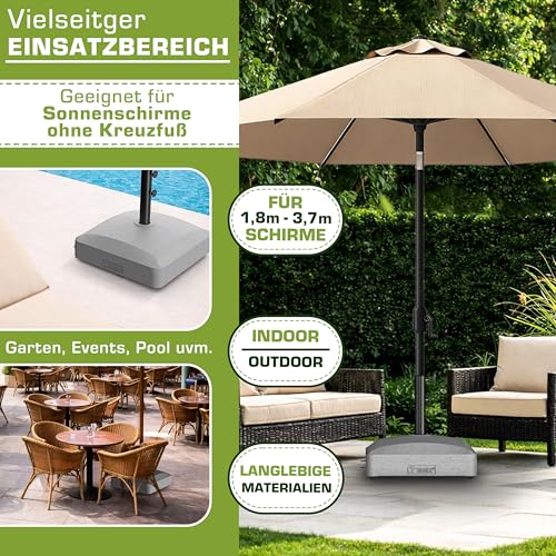 tillvex® Sonnenschirmständer PAVERA mit Rollen & Bremsen | Schirmständer befüllbar 37 Liter / 56 kg | Schirmgewicht Sonnenschirm & Marktschirm Ø 1,8-3,7m | Rollbar, wetterfest & UV-beständig – Bild 5