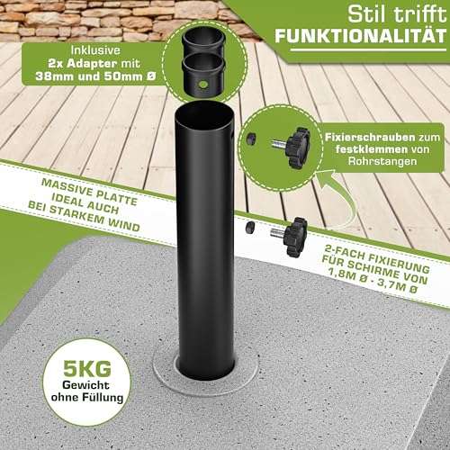 tillvex® Sonnenschirmständer PAVERA mit Rollen & Bremsen | Schirmständer befüllbar 37 Liter / 56 kg | Schirmgewicht Sonnenschirm & Marktschirm Ø 1,8-3,7m | Rollbar, wetterfest & UV-beständig – Bild 6