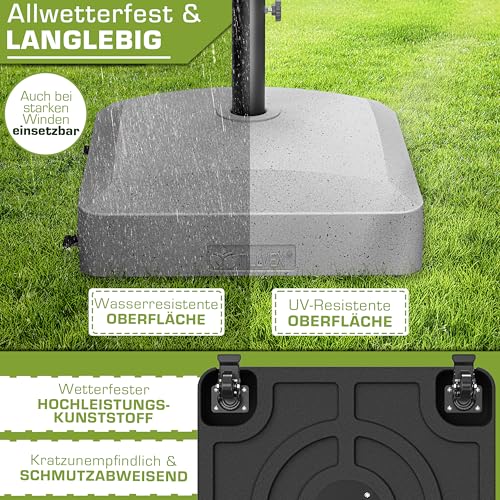 tillvex® Sonnenschirmständer PAVERA mit Rollen & Bremsen | Schirmständer befüllbar 37 Liter / 56 kg | Schirmgewicht Sonnenschirm & Marktschirm Ø 1,8-3,7m | Rollbar, wetterfest & UV-beständig – Bild 7