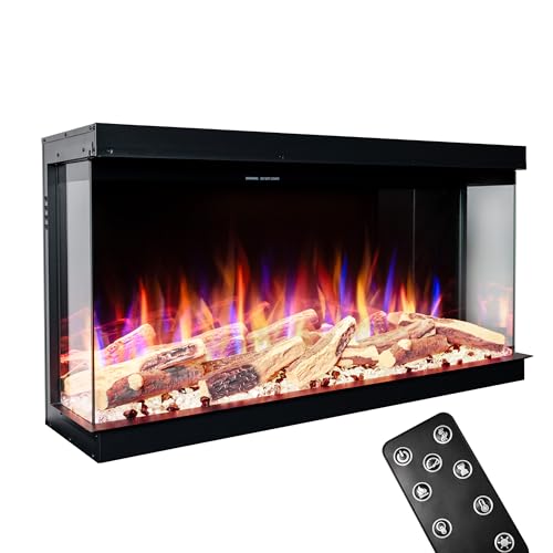 GLOW FIRE Elektrokamin LED E-Motion 3D 33 (Elektrokamineinsatz) - elektrischer Kamin mit Heizung, Multicolor-LEDs & Fernbedienung - Kamineinsatz zum Einbau, 1.500 W, 83,5 x 56,1 x 31,7 cm, Schwarz